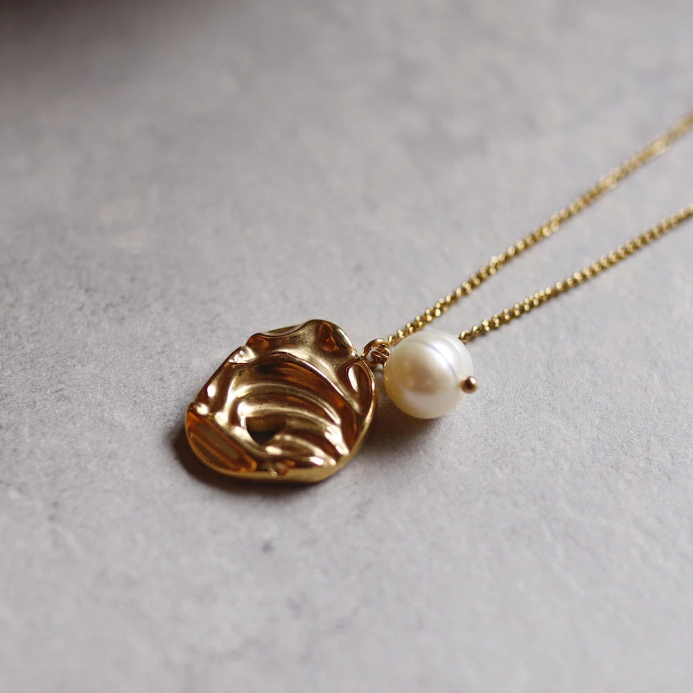 N075 stainless pearl long pendant