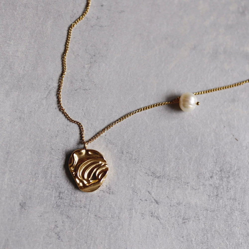 N075 stainless pearl long pendant