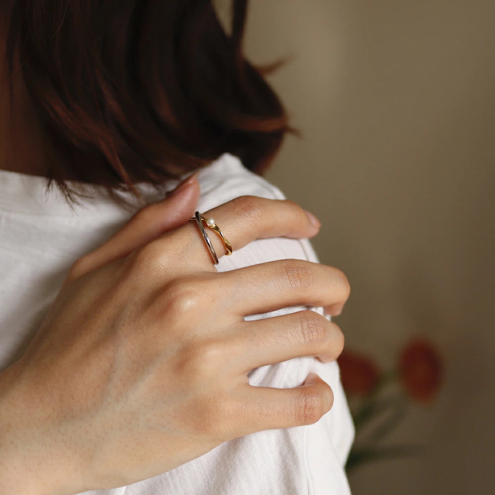 C127 silver925 bi-color pearl earcuff ring