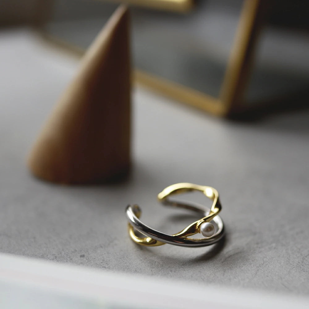 C127 silver925 bi-color pearl earcuff ring