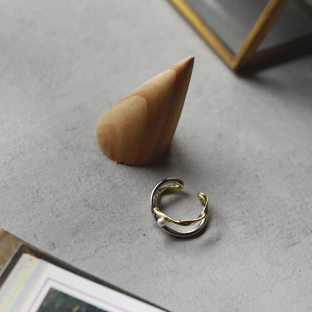 C127 silver925 bi-color pearl earcuff ring