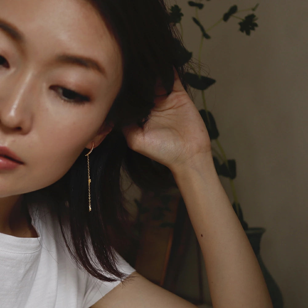 P170 silver925 asymmetry star moon chain pierce