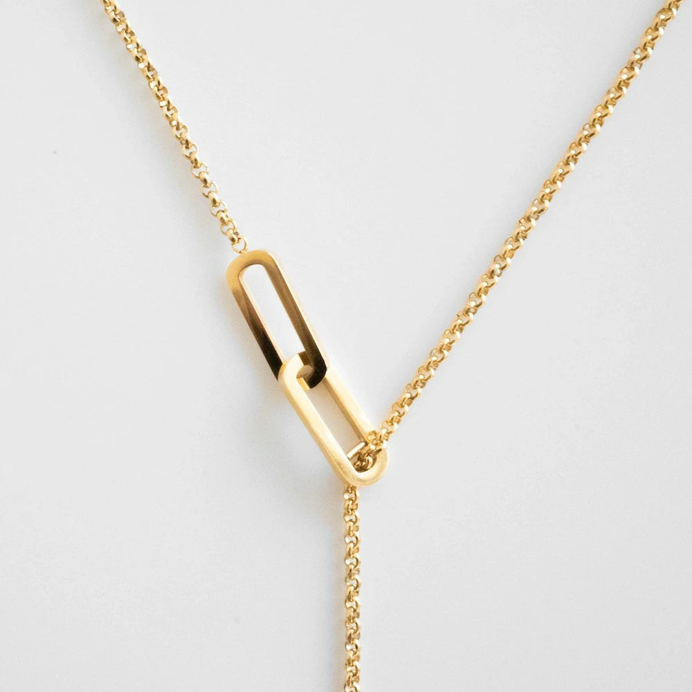 N128 stainless oval lariat necklace