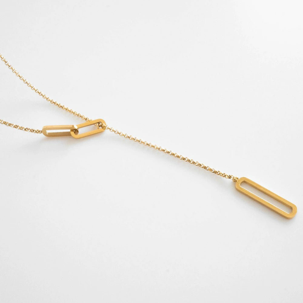 N128 stainless oval lariat necklace