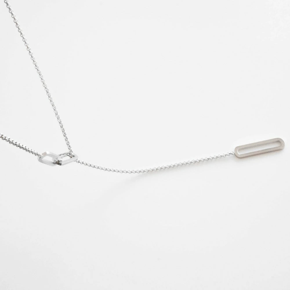 N128 stainless oval lariat necklace