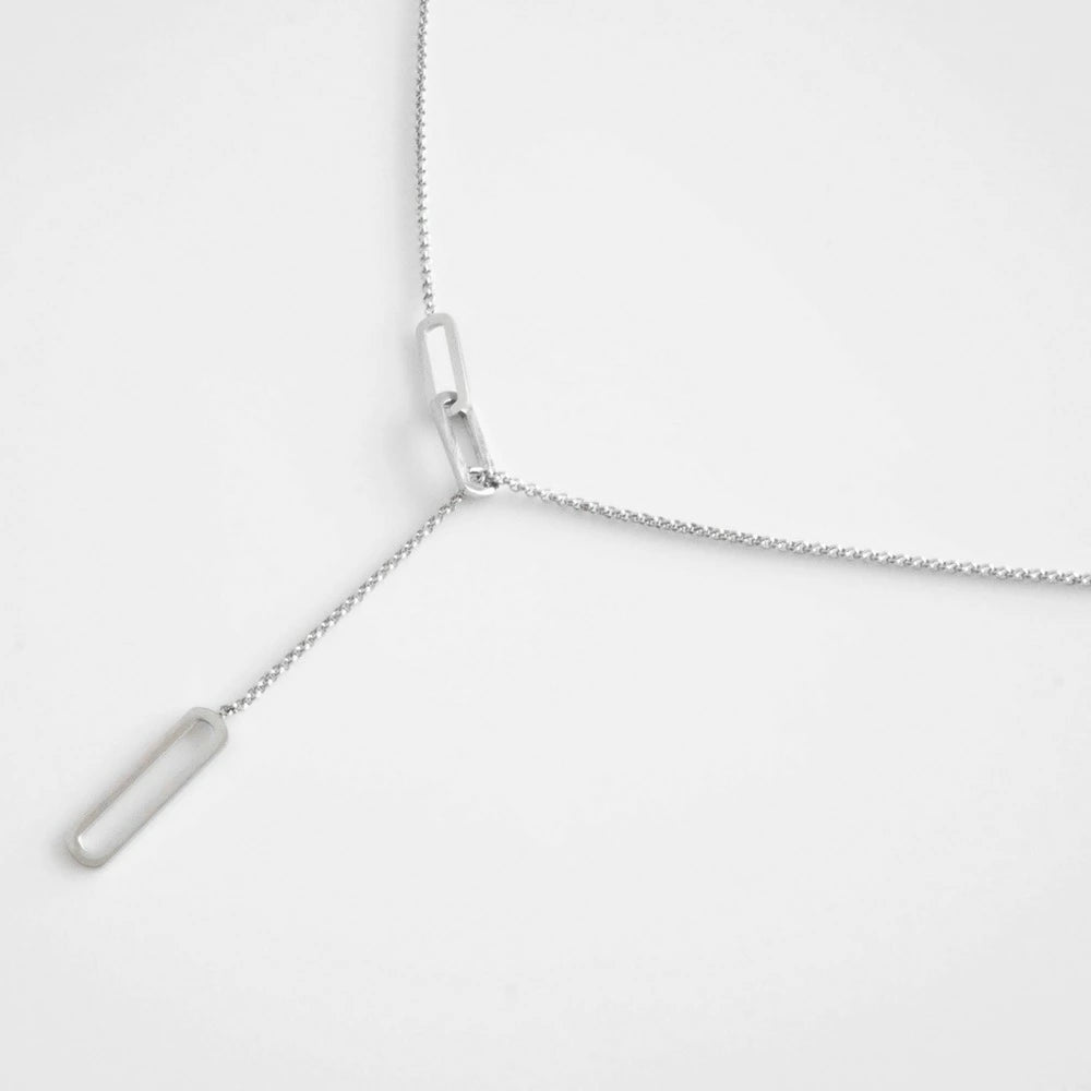 N128 stainless oval lariat necklace