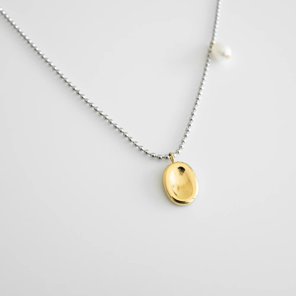 N119 stainless bi-color beans necklace