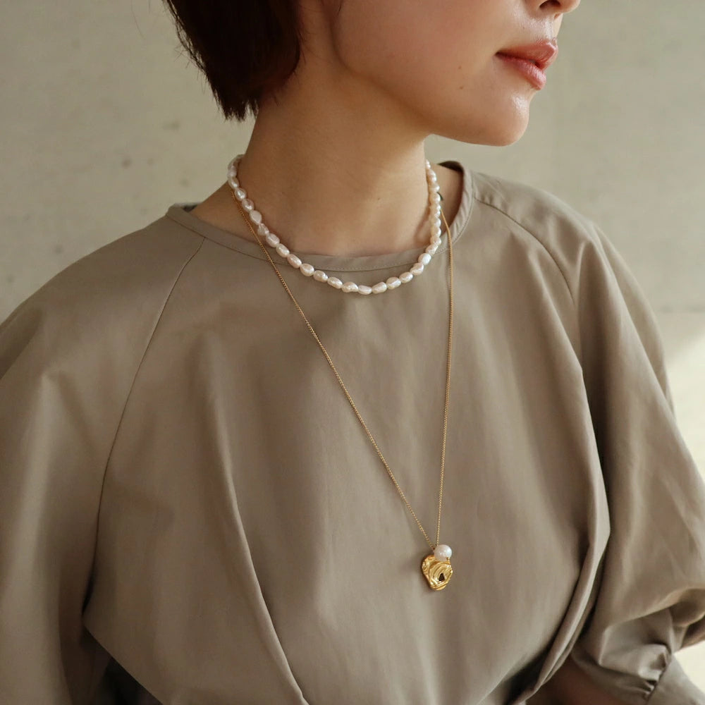 N075 stainless pearl long pendant