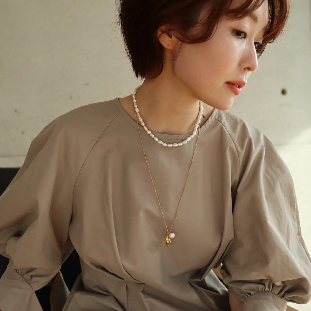 N075 stainless pearl long pendant