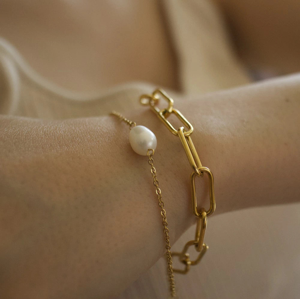 N155 stainless pearl double bracelet