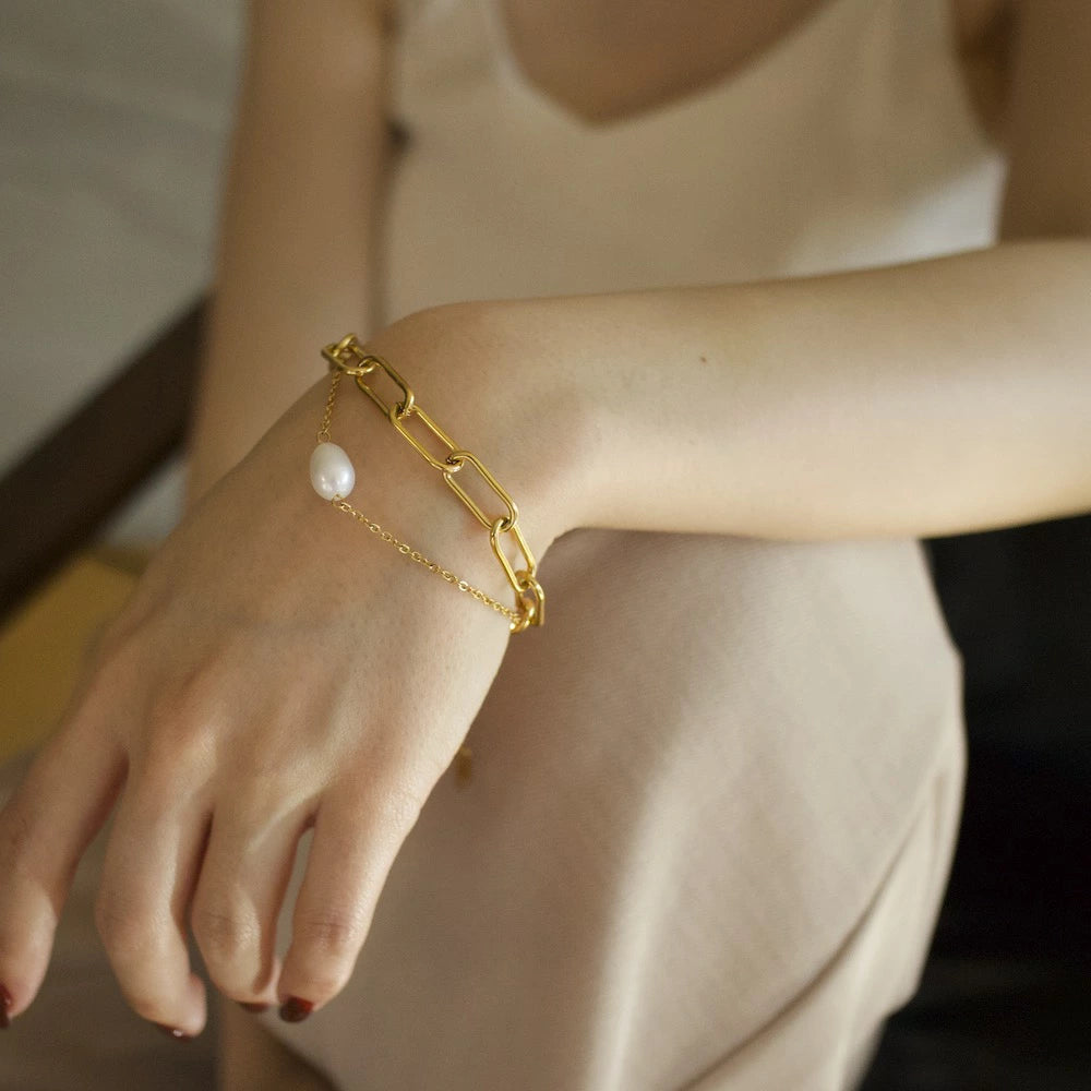 N155 stainless pearl double bracelet