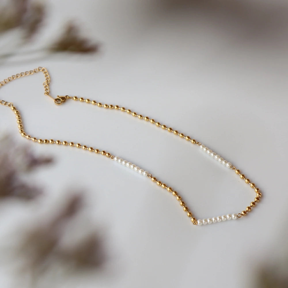 N164 stainless ball pearl necklace