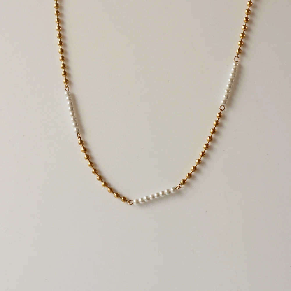 N164 stainless ball pearl necklace