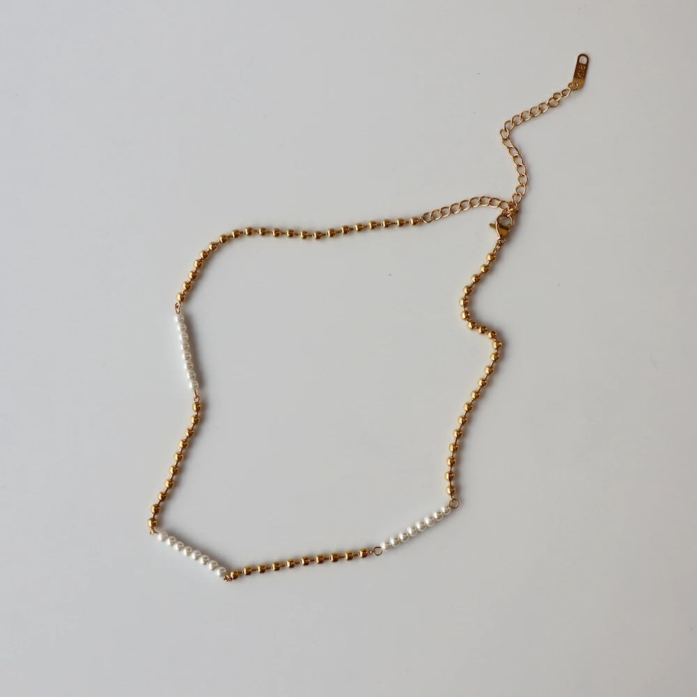 N164 stainless ball pearl necklace