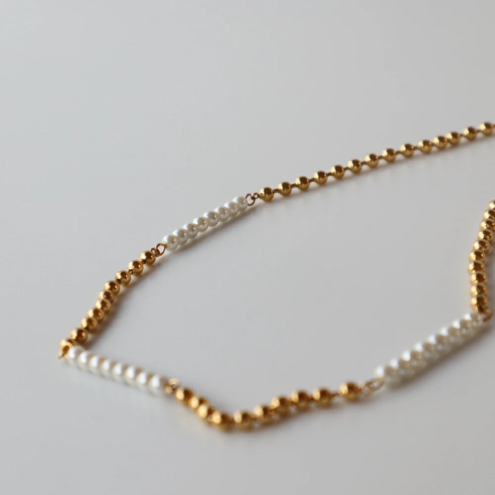N164 stainless ball pearl necklace