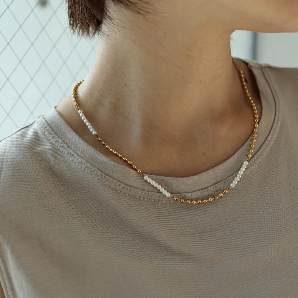 N164 stainless ball pearl necklace