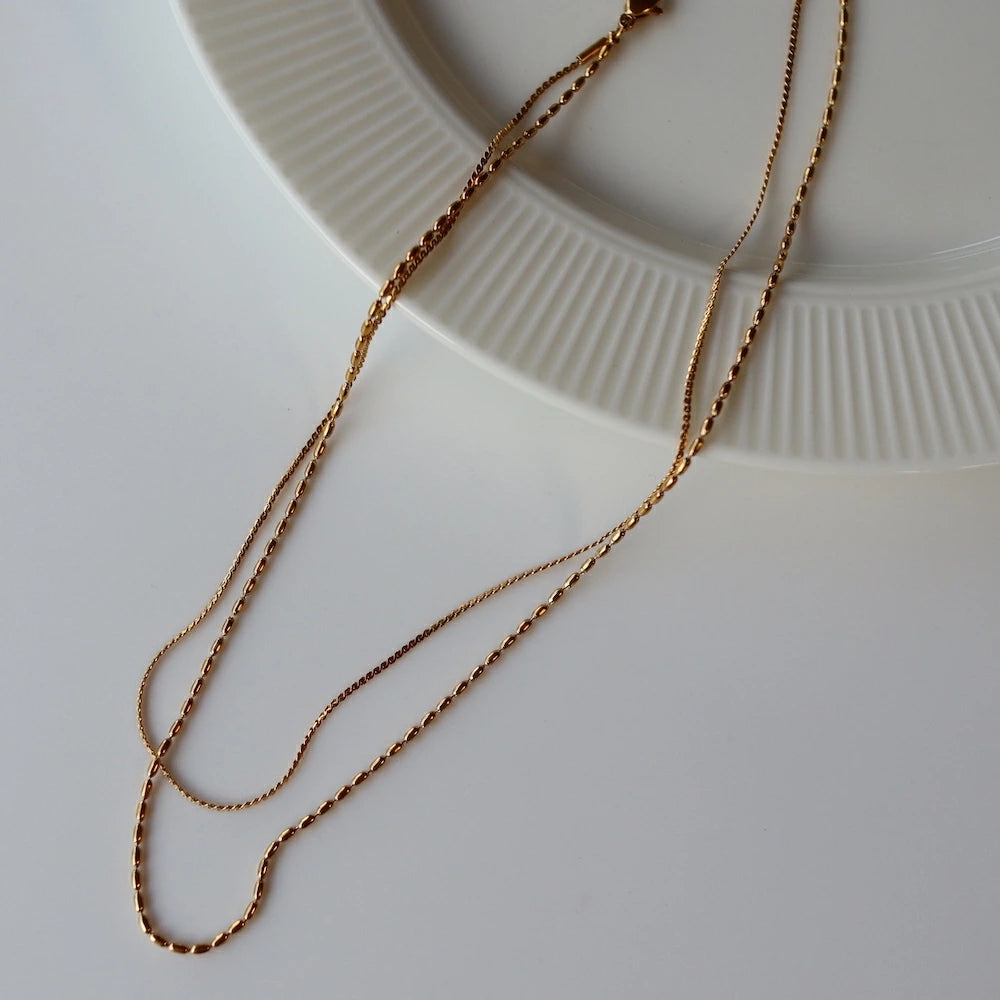 N165 stainless cylinder double chain necklace