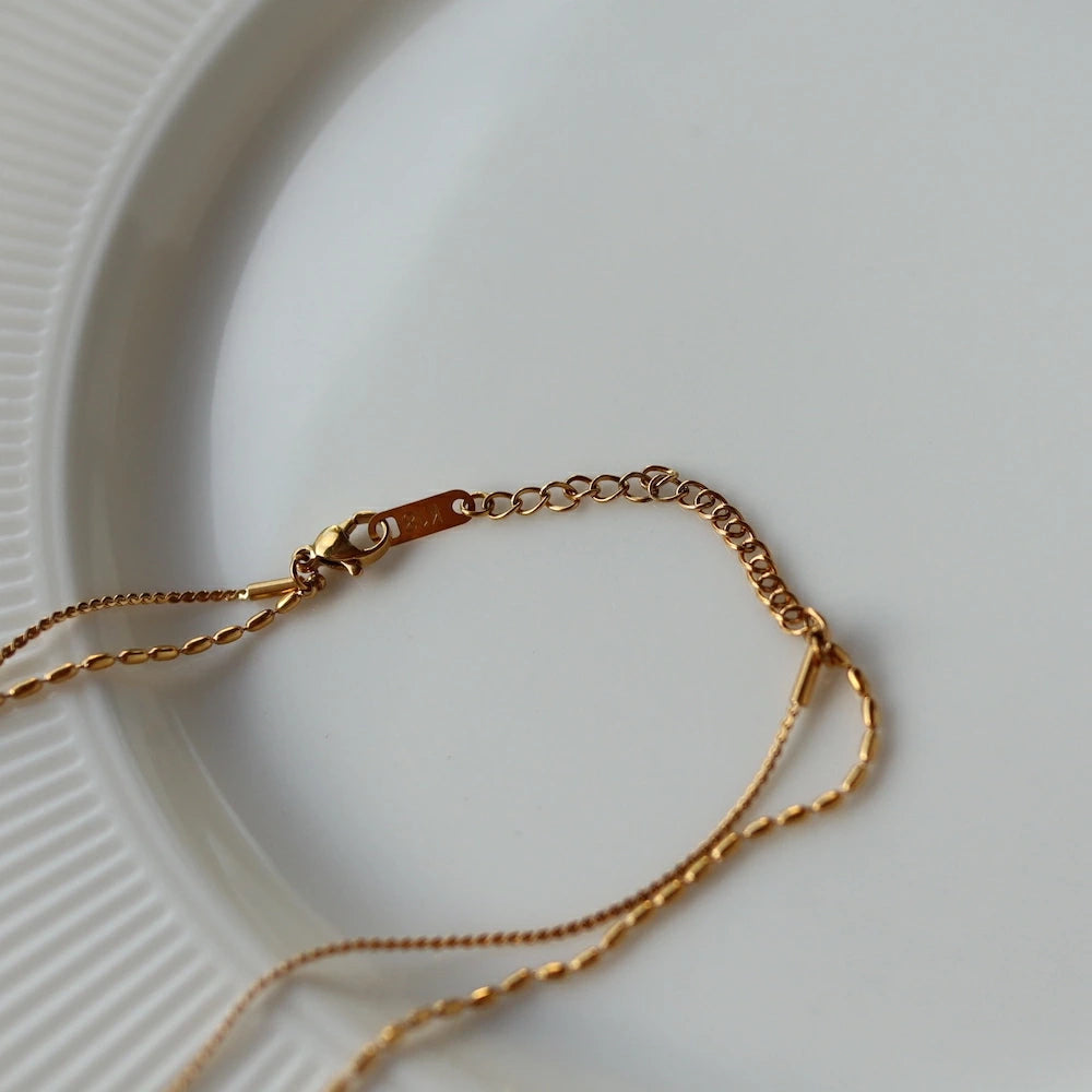 N165 stainless cylinder double chain necklace