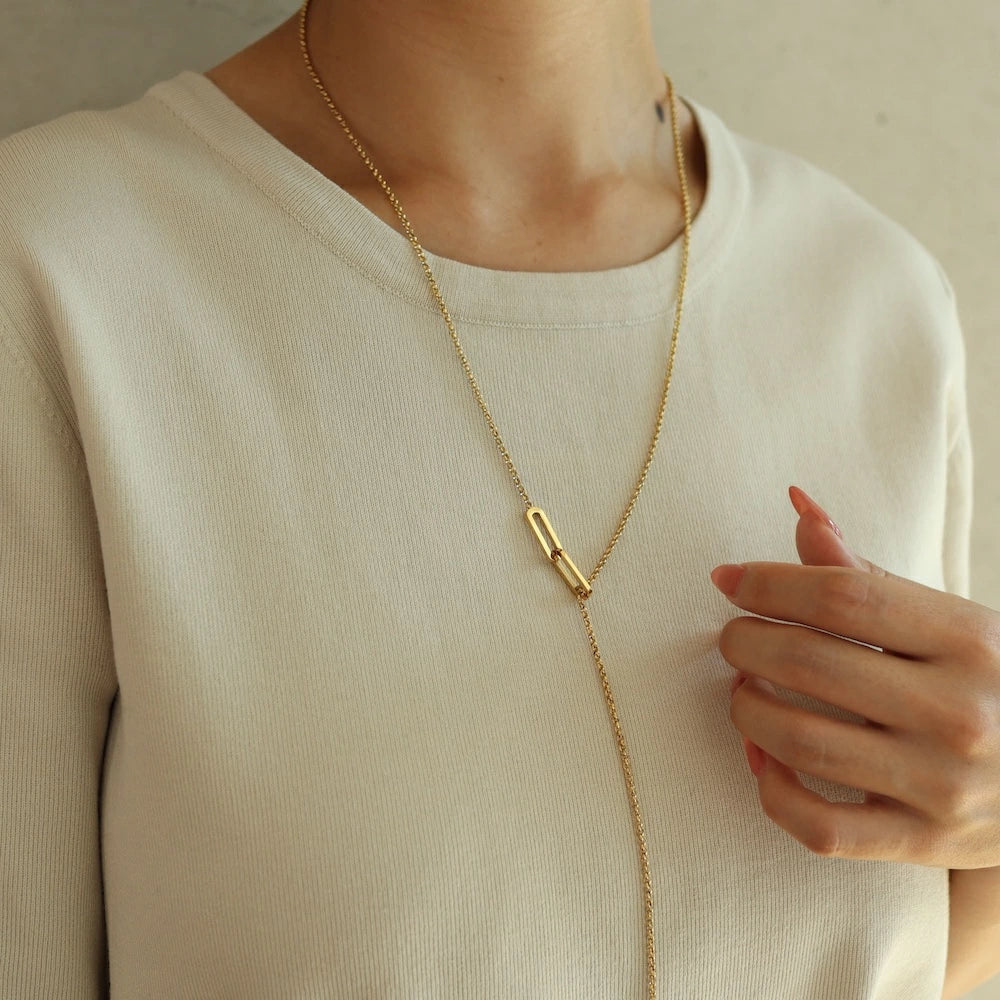 N128 stainless oval lariat necklace