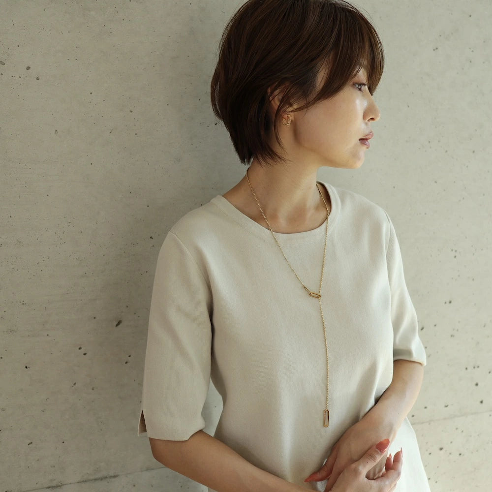 N128 stainless oval lariat necklace