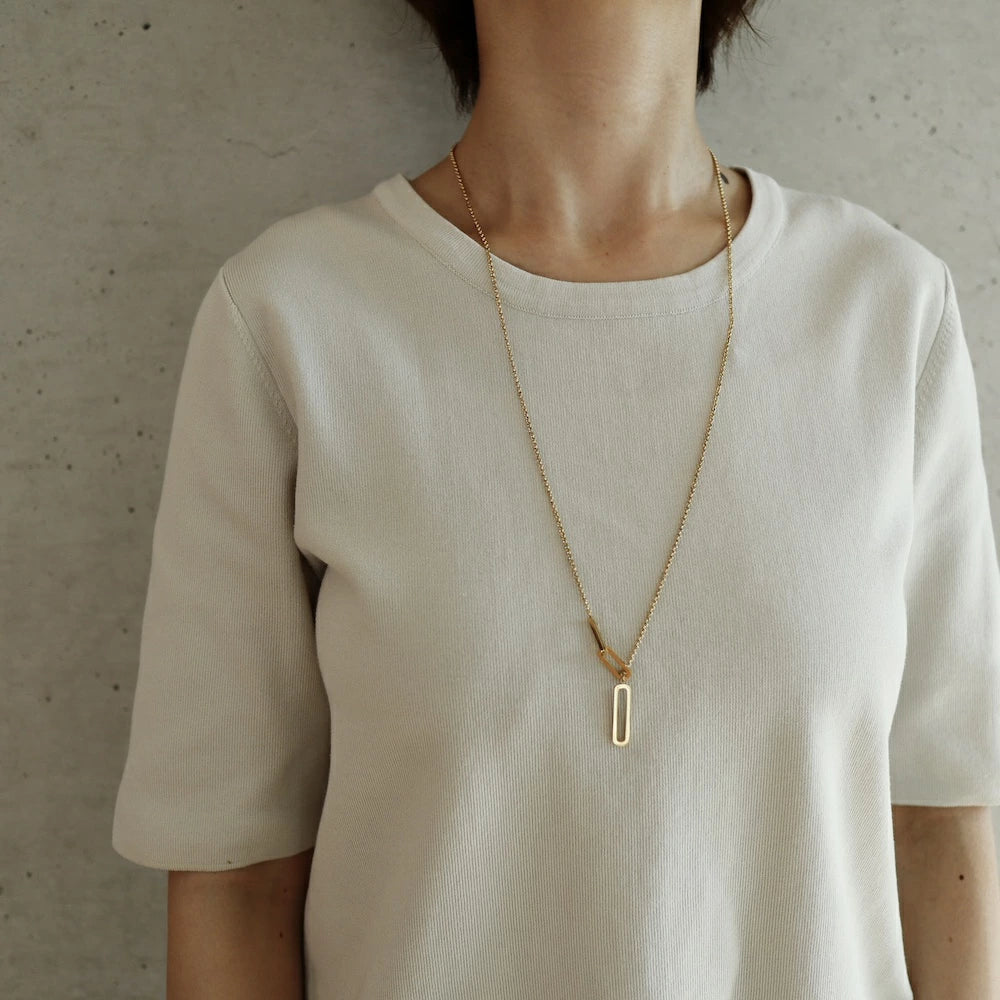 N128 stainless oval lariat necklace