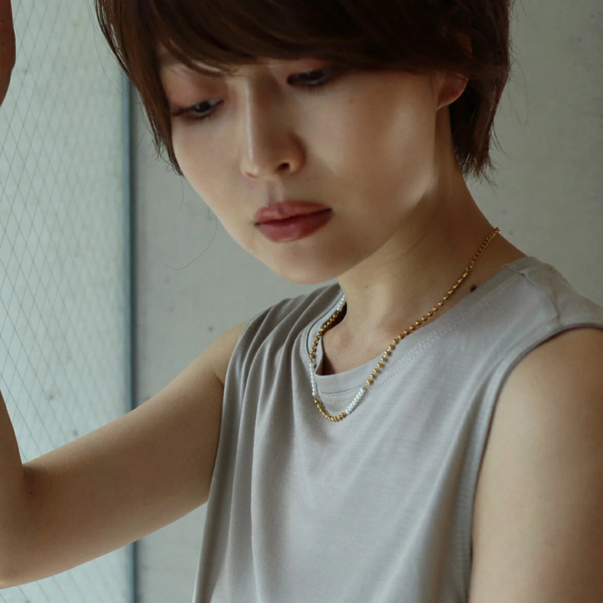 N164 stainless ball pearl necklace