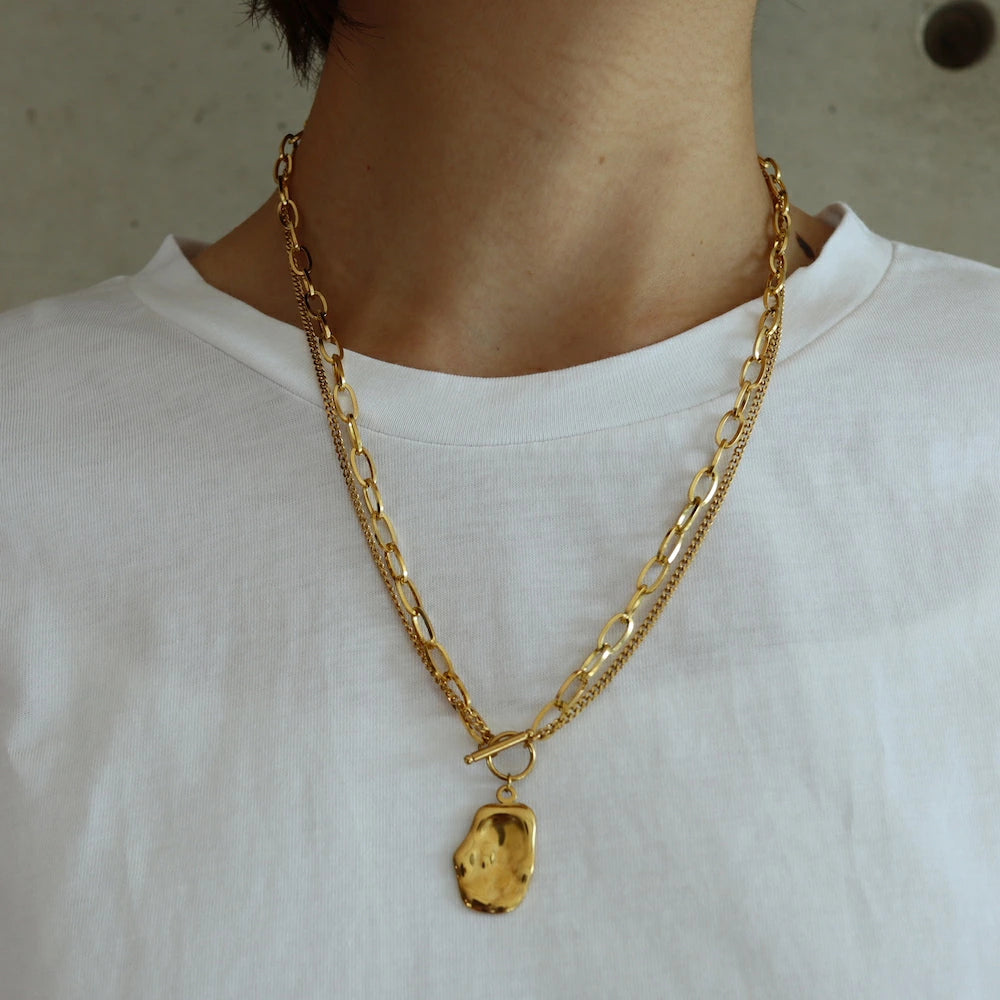 N169 stainless nuance dual chain necklace