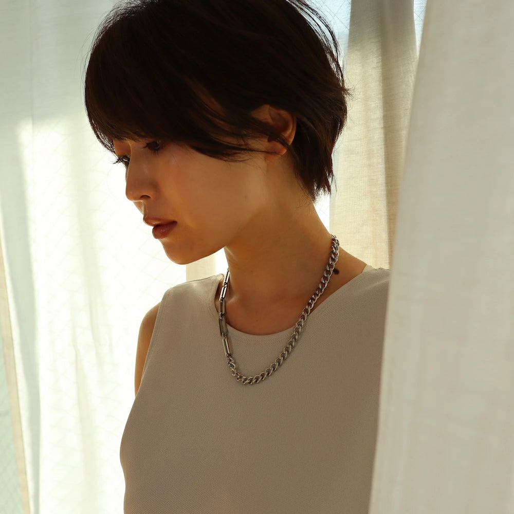 N006 stainless tough asymmetry necklace