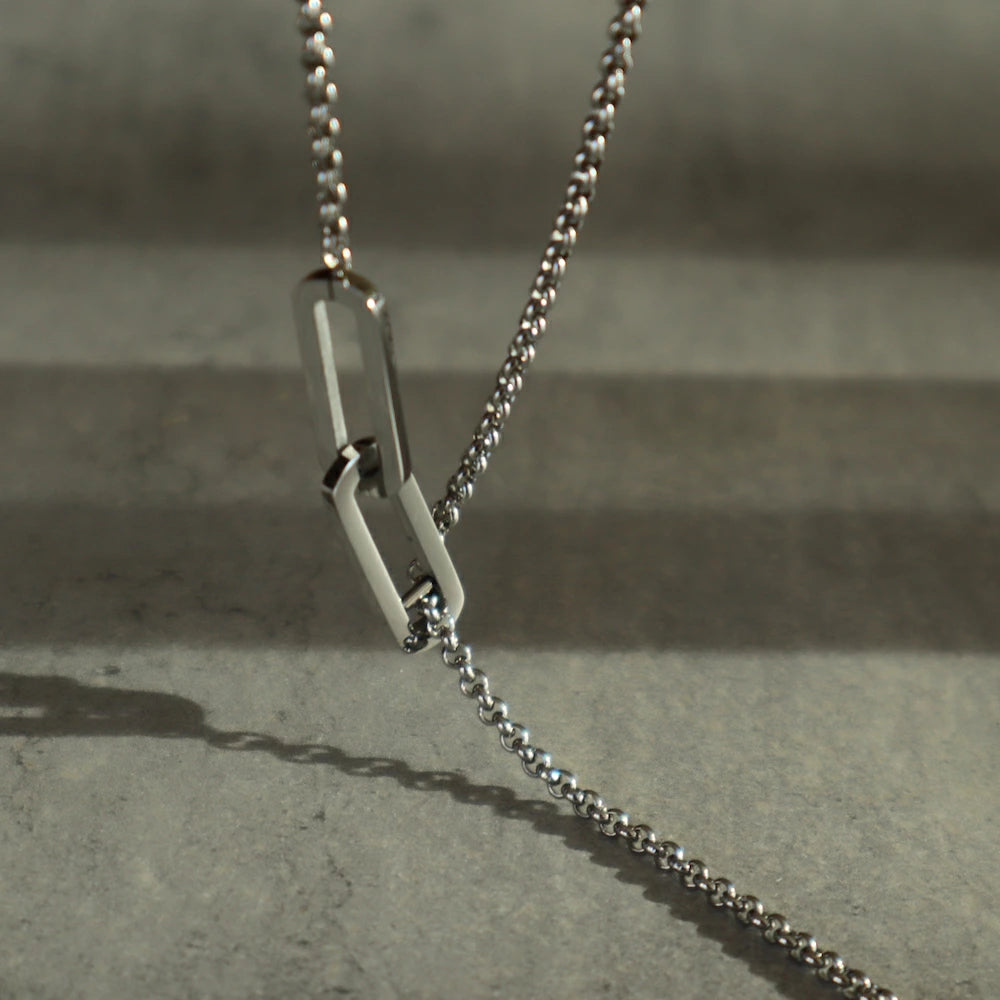 N128 stainless oval lariat necklace