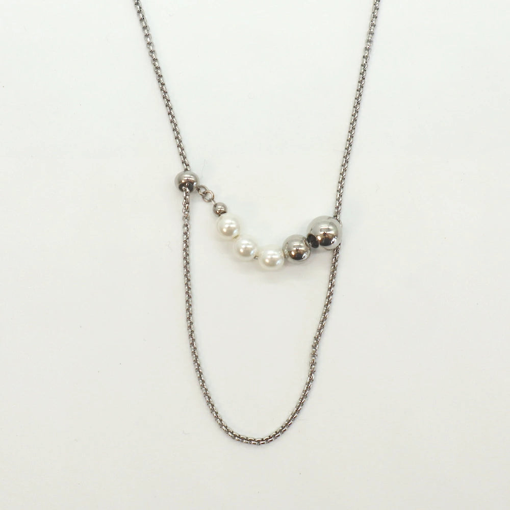 N018 stainless silver pearl necklace