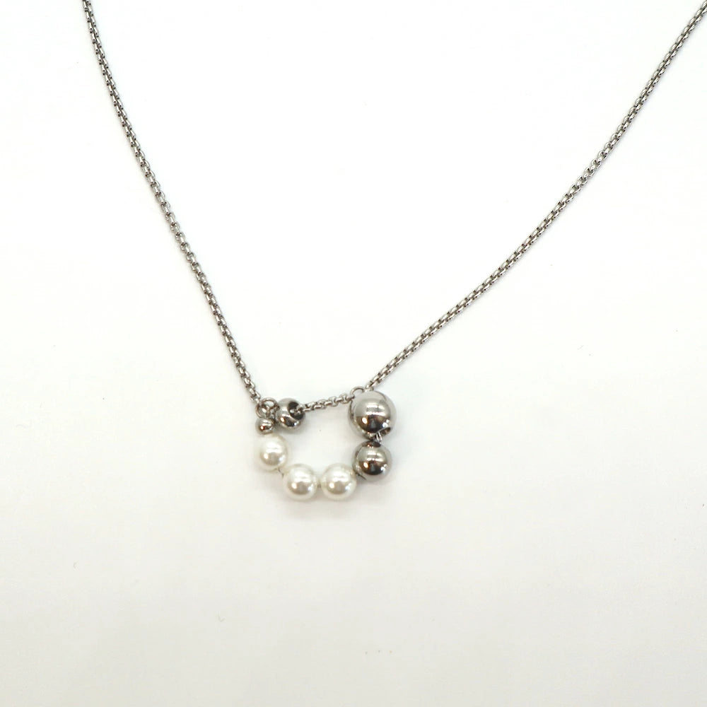 N018 stainless silver pearl necklace