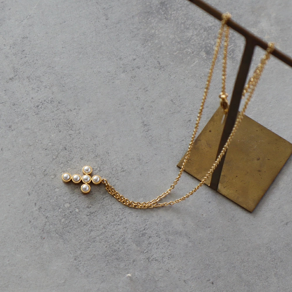 N022 stainless pearl cross pendant