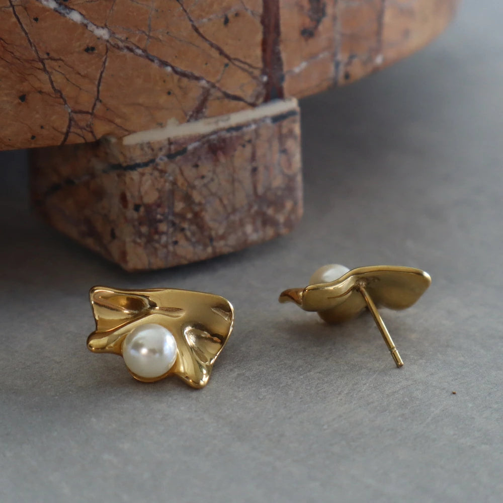 P317 stainless gold plate pearl pierce