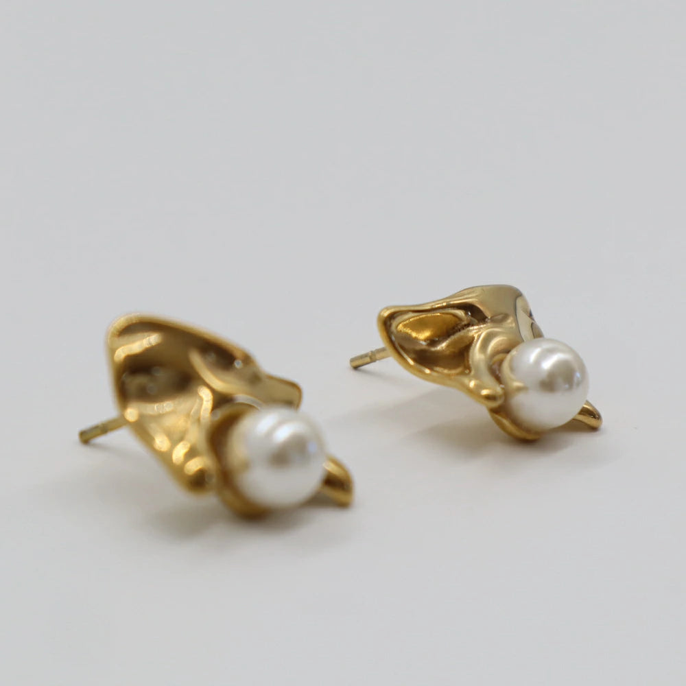 P317 stainless gold plate pearl pierce