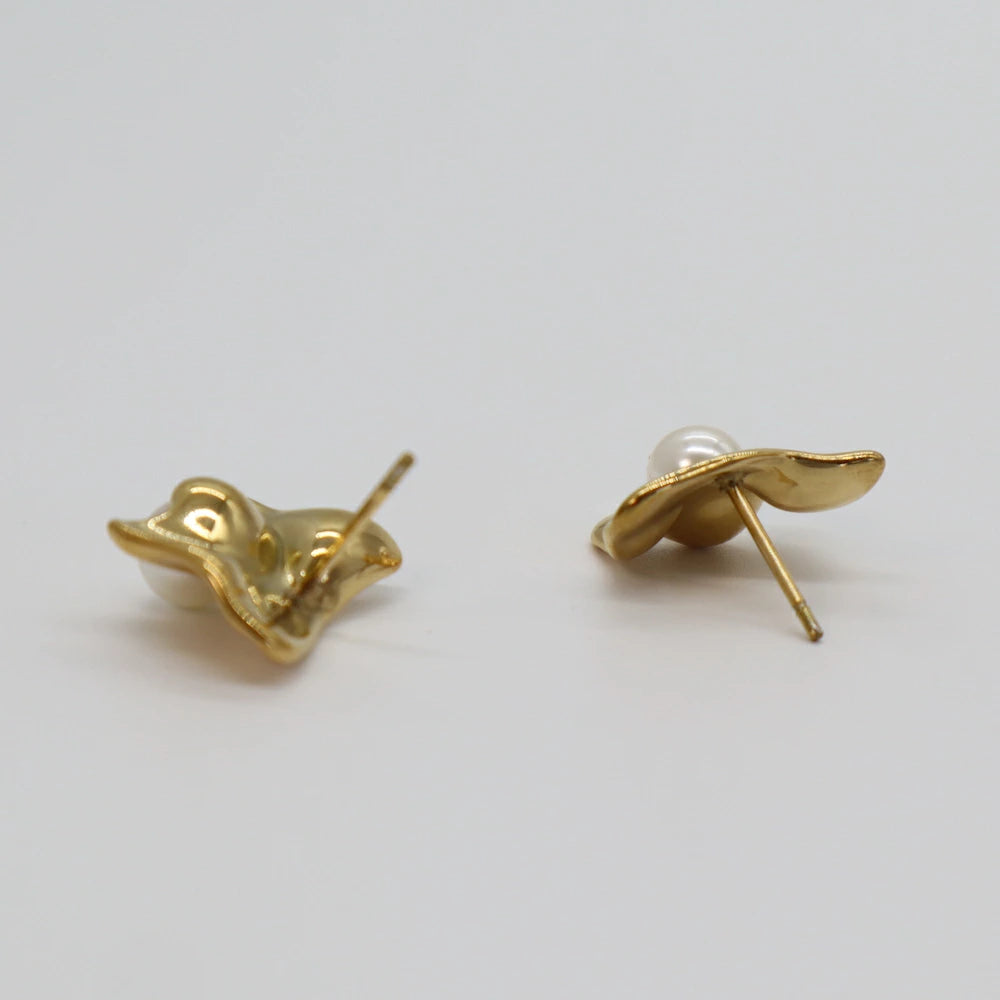 P317 stainless gold plate pearl pierce