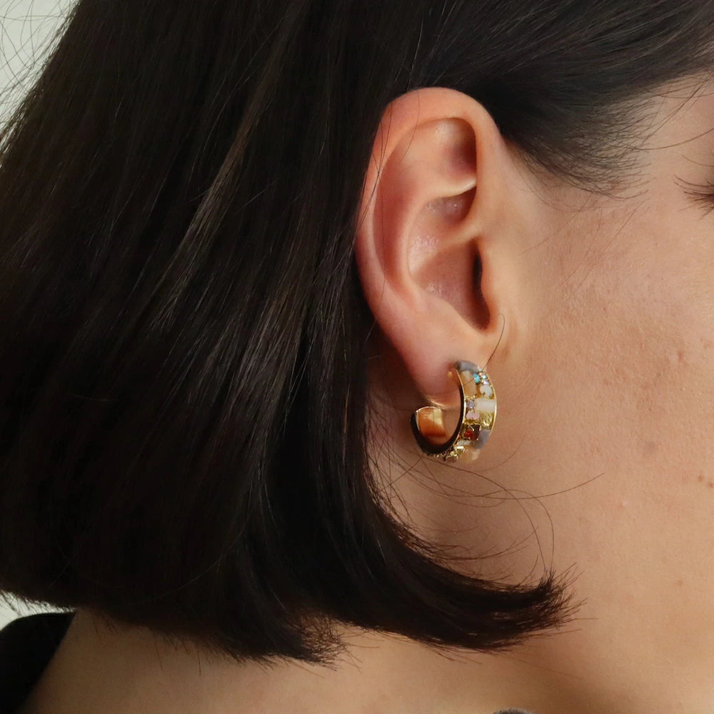 P041 colorful stone half hoop pierce
