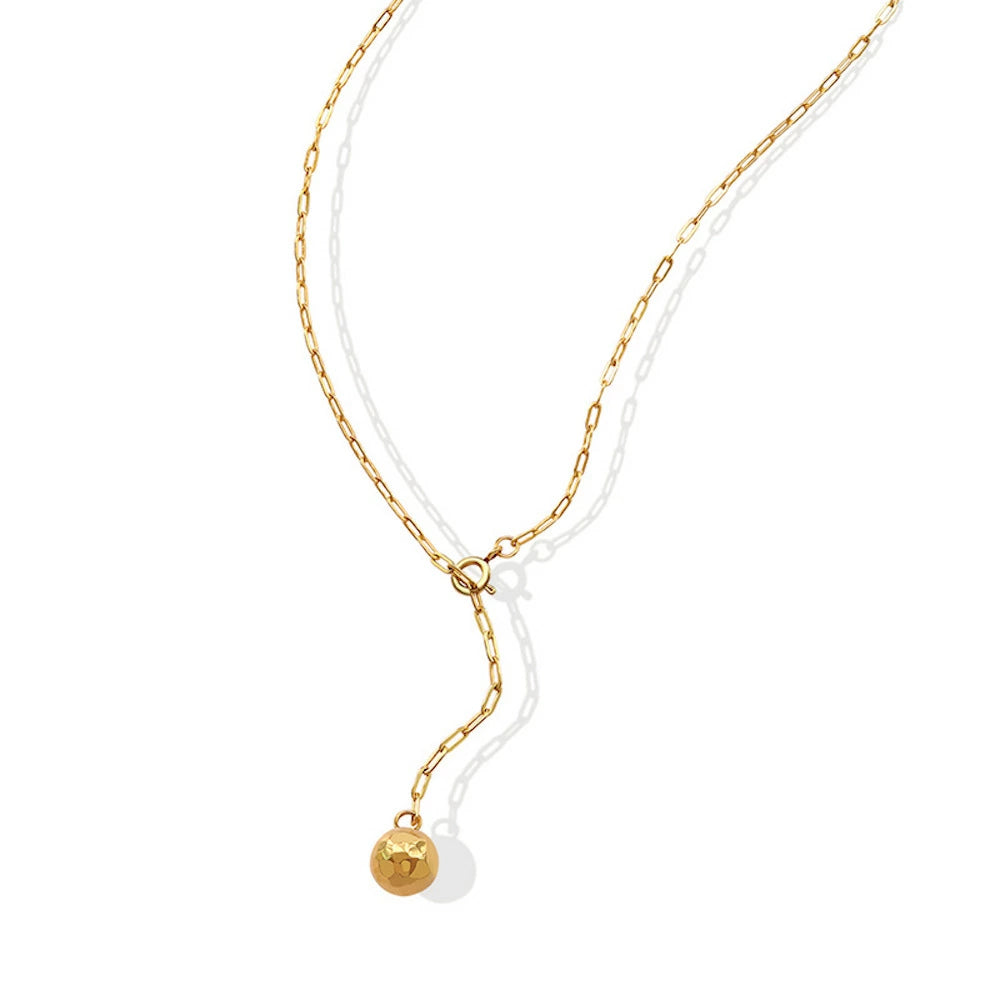 N042 stainless cut ball lariat necklace
