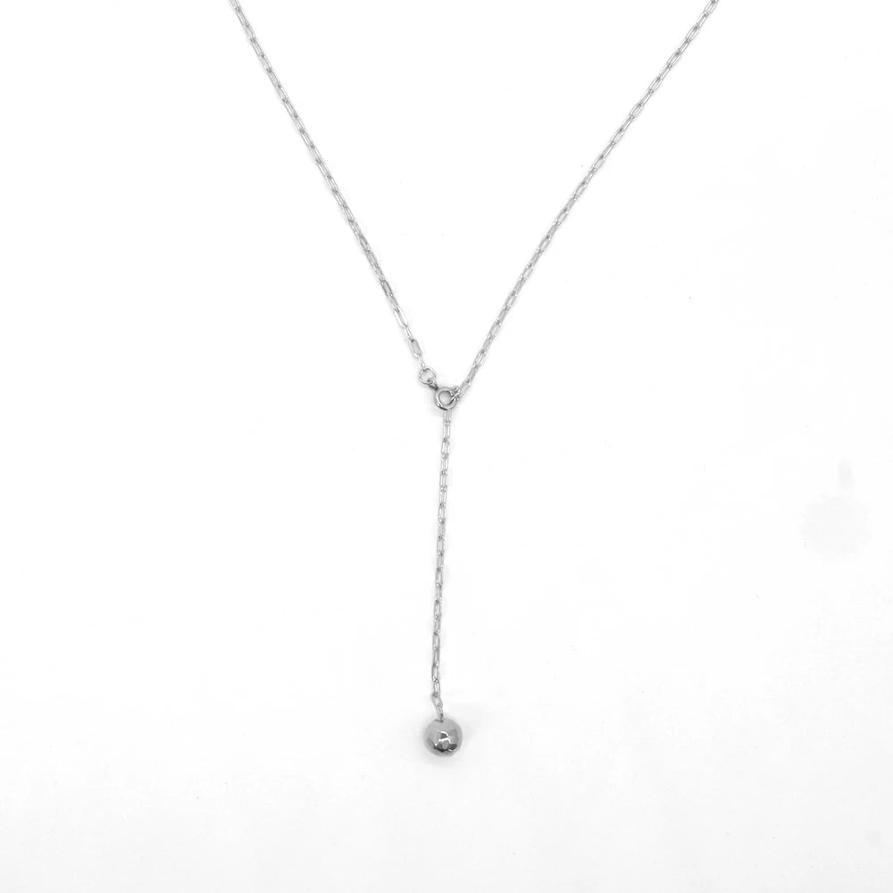 N042 stainless cut ball lariat necklace