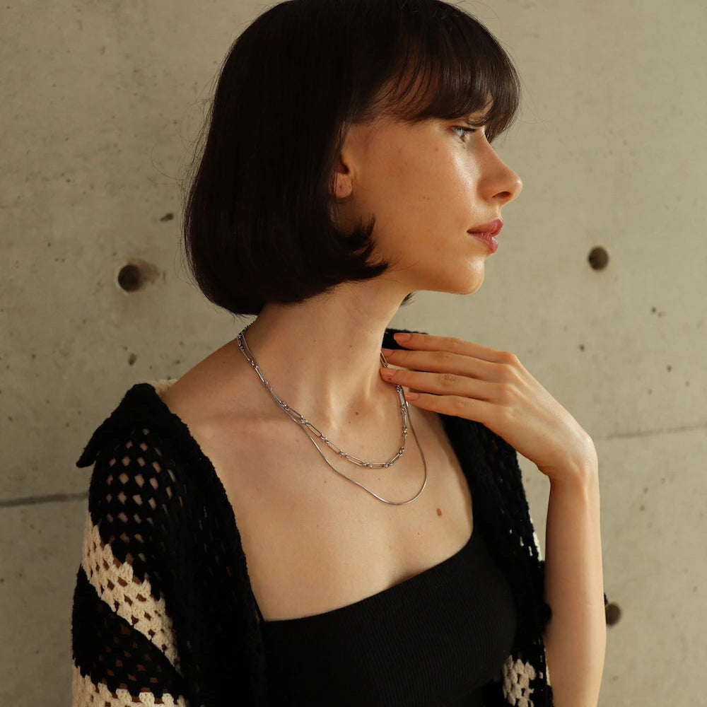 N127 stainless double chain necklace