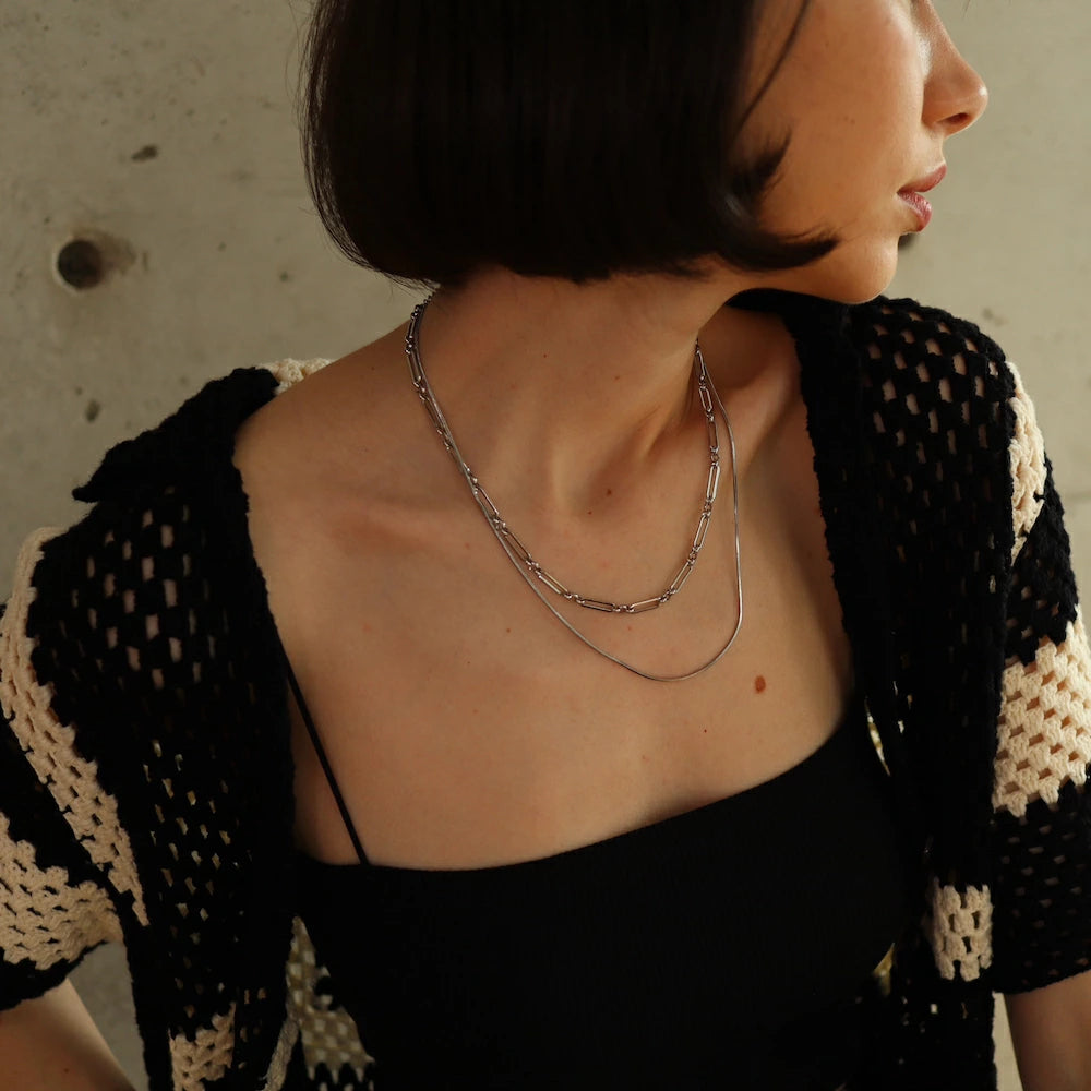 N127 stainless double chain necklace