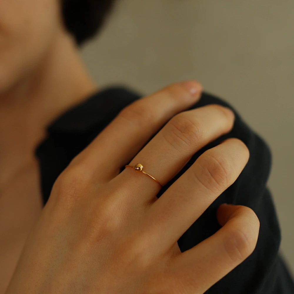 R016 stainless gold ball slim ring