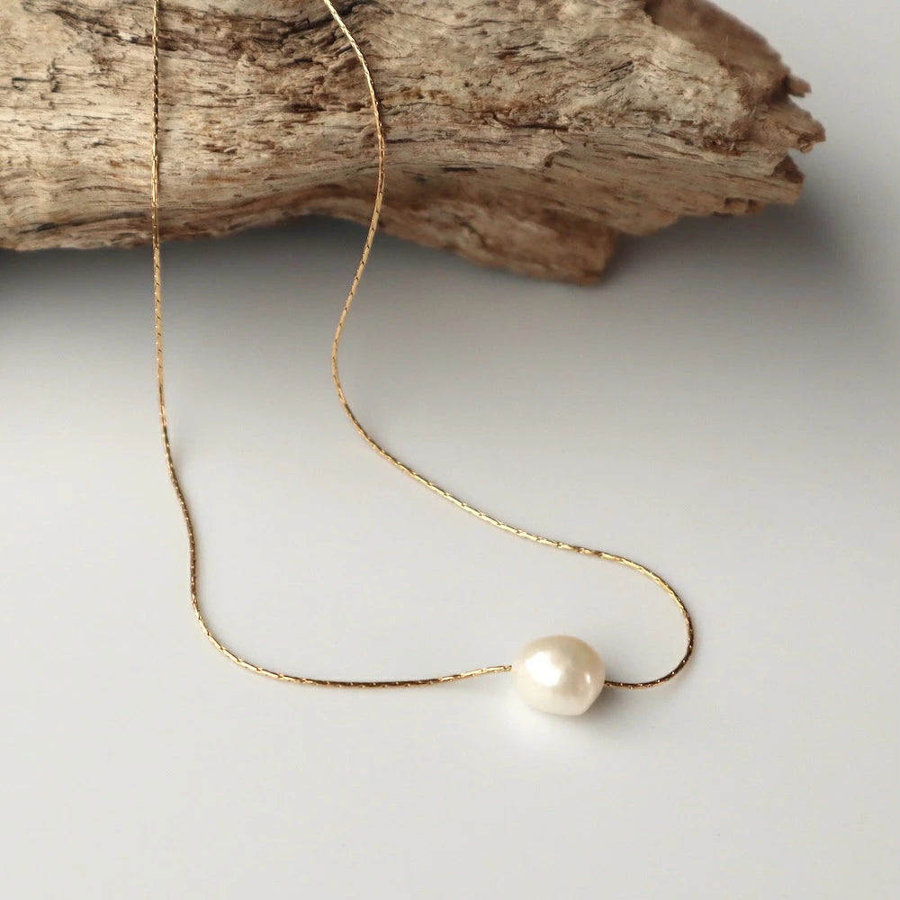 N142 stainless pearl necklace