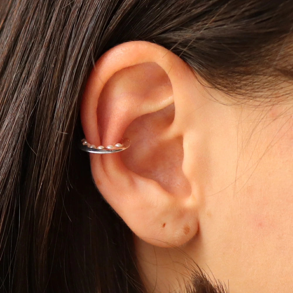 C034 silver925 round pearl ear cuff