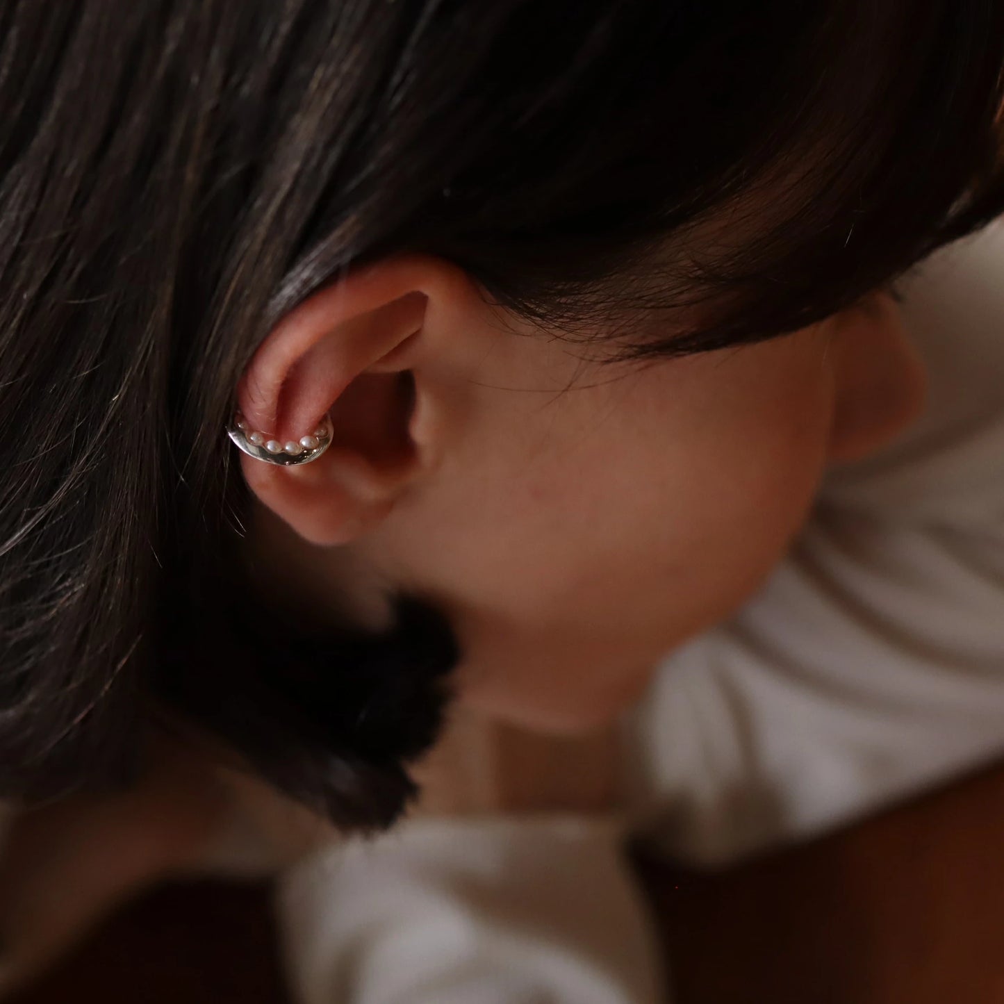 C034 silver925 round pearl ear cuff