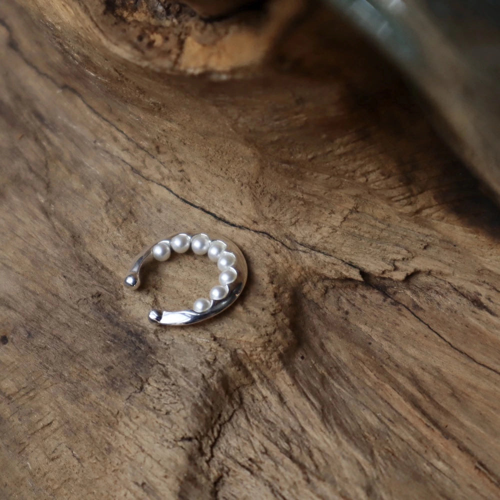 C034 silver925 round pearl ear cuff