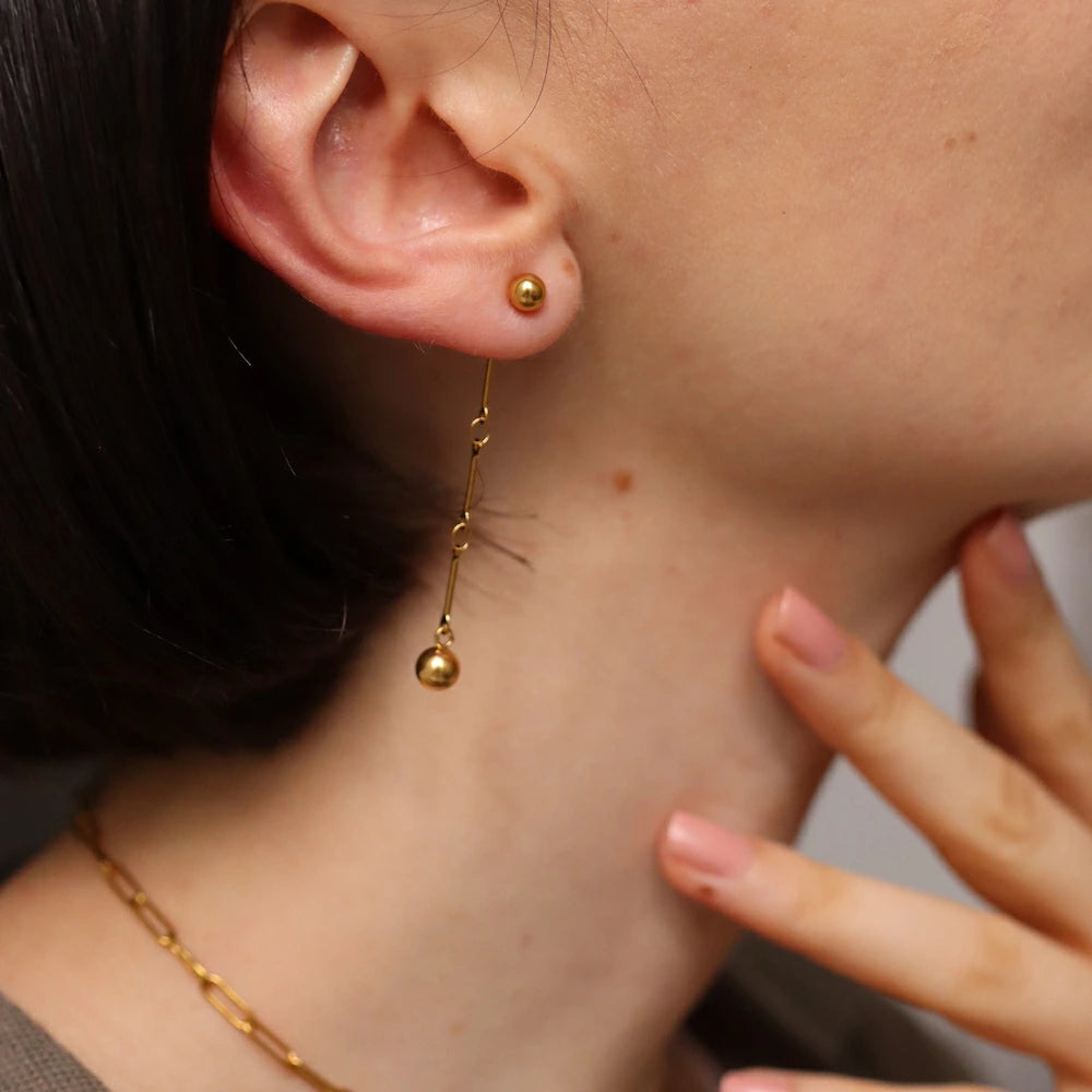 P279 stainless gold ball long chain pierce