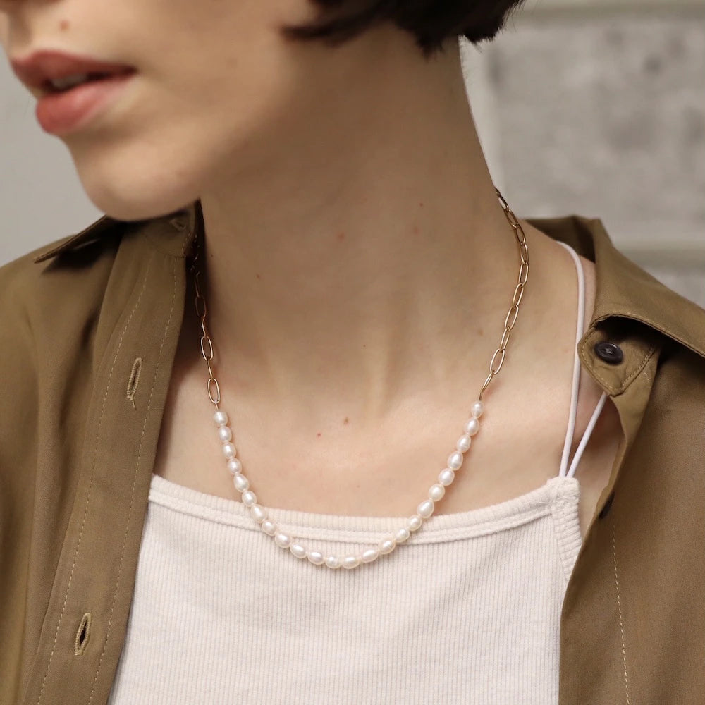 N113 stainless half pearl necklace
