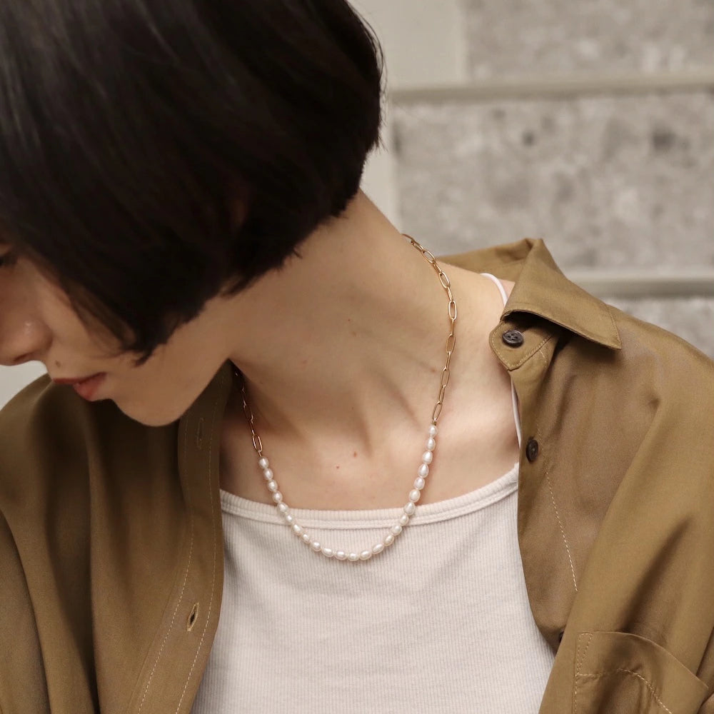 N113 stainless half pearl necklace