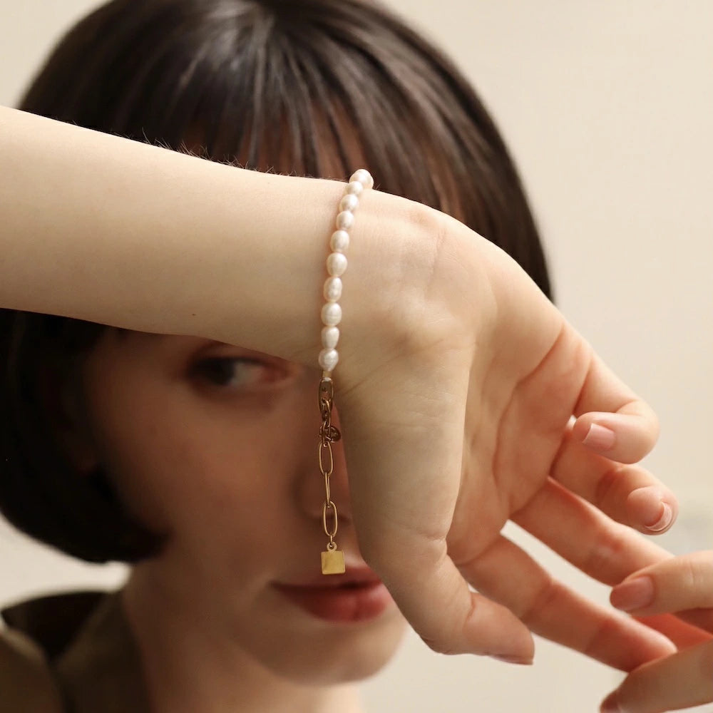 N140 stainless half pearl bracelet