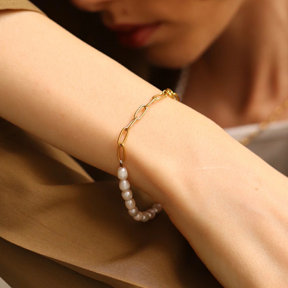 N140 stainless half pearl bracelet